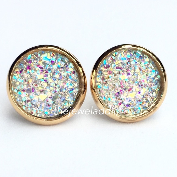 3 for 15🎀clear flat Drusy style gold studs - Picture 2 of 7